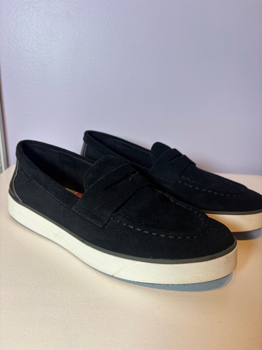 Cole Haan Navy Suede Nantucket 2.0 Penny Loafers with White Sole Size 8